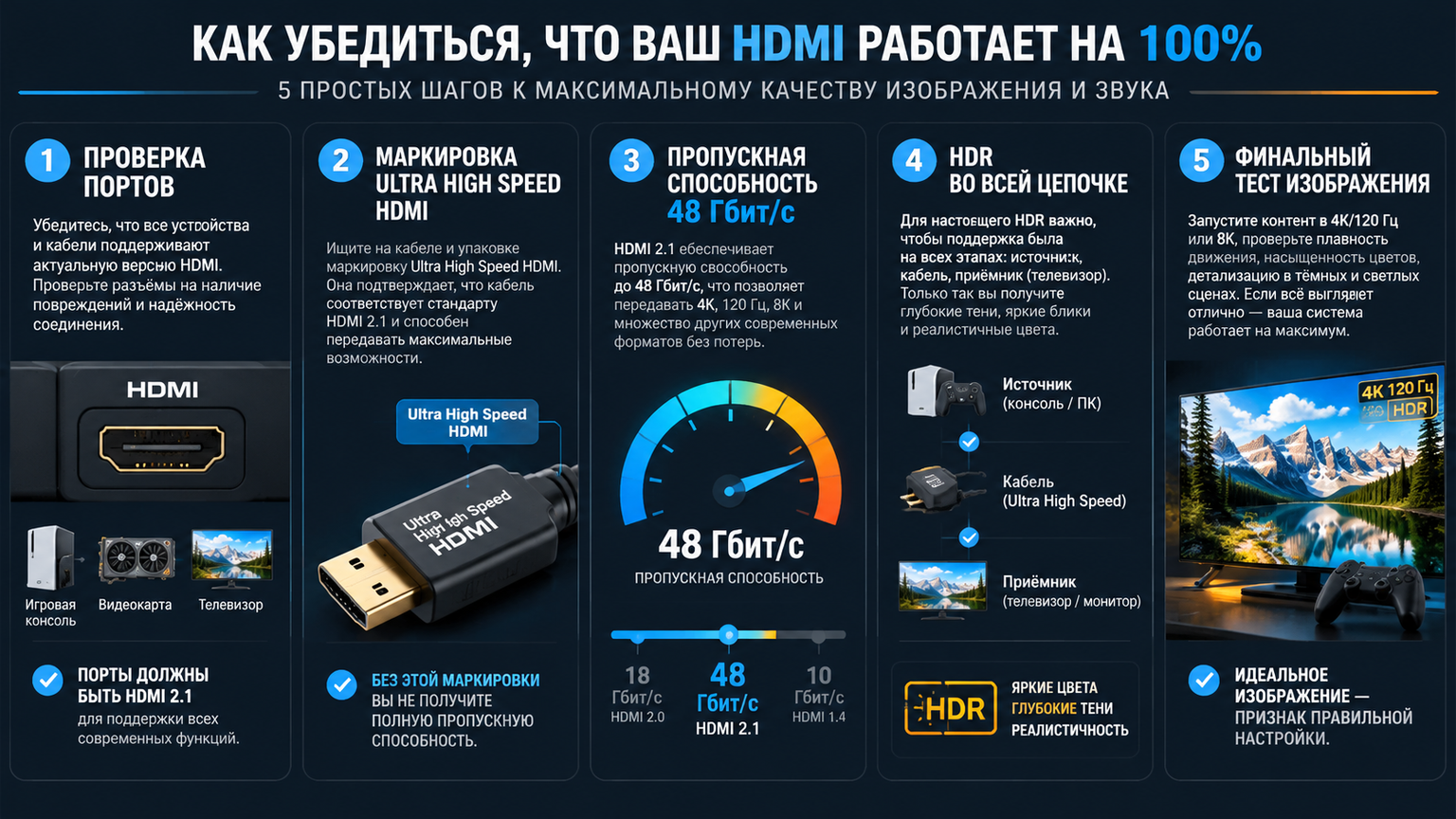 Инфографика: Как выбрать HDMI-кабель для 4K 120 Гц и HDR