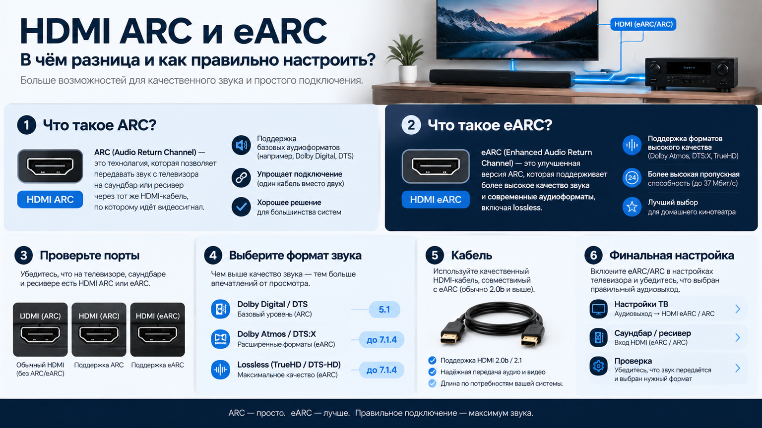Инфографика: HDMI ARC и eARC: различия, выбор и настройка